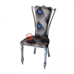 布艺孔雀靠背酒店餐椅 亮光不锈钢餐椅子 大方使用耐用不易坏 皇冠餐椅