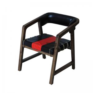 高端实木结构餐椅 带扶手实木扶手靠背 线条结扎拉线座垫 个性西餐厅咖啡厅椅子