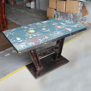 老旧重工业风餐桌-铁艺铜钉包边-个性定制主题餐桌面-工字钢材餐脚-个性桌子